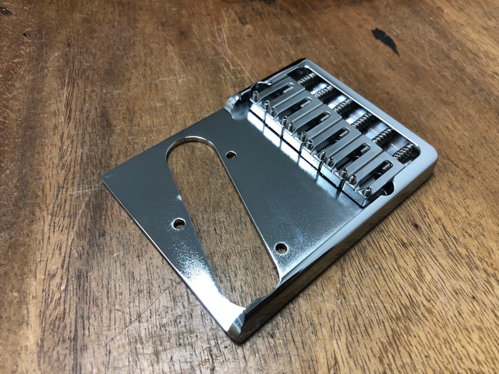 Brass Bridge Telecaster 6 Saddle Bridge Vintage Mount with Brass Saddles Chrome — view 3