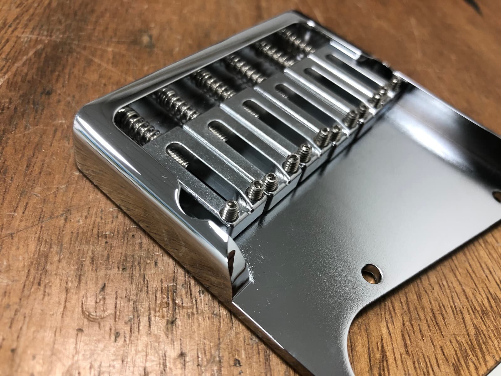 Brass Bridge Telecaster 6 Saddle Bridge Vintage Mount with Brass Saddles Chrome — view 4