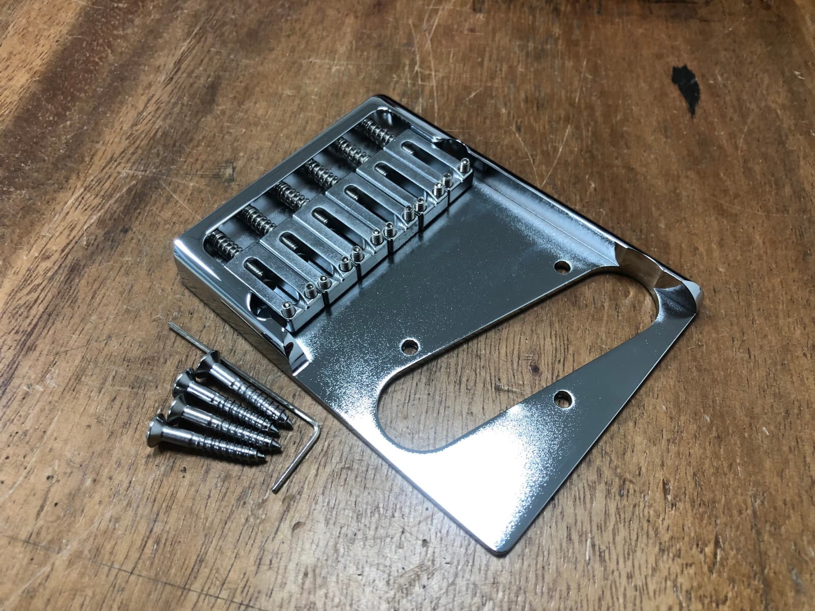 Brass Bridge Telecaster 6 Saddle Bridge Vintage Mount with Brass Saddles Chrome — view 6